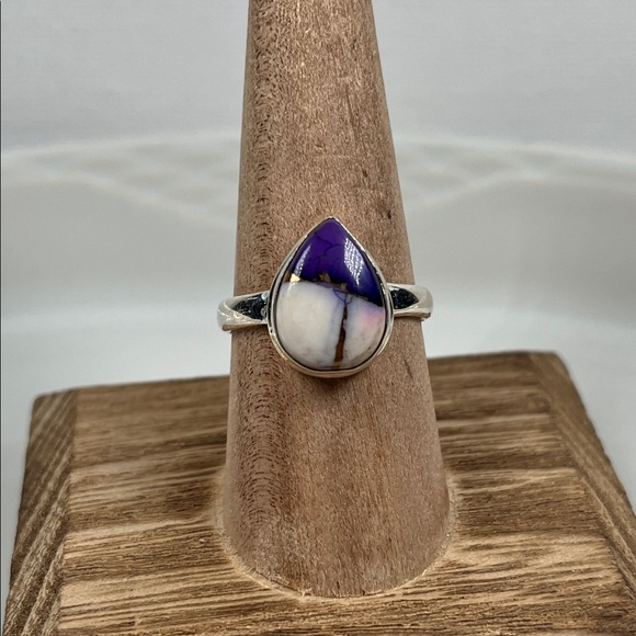 Artisan Jewelry - Purple Violet Dahlia Gemstone Solid 925 Sterling Silver Ring Size 9.25